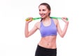 Young fitness woman with healthy sporty figure with skipping rope Royalty Free Stock Photo