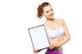 Young fitness woman holding personal workout plan