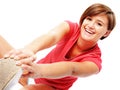 Young Fitness Woman in Red Shirt Stretching, Isola Royalty Free Stock Photo