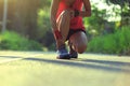 Fitness woman runner got sports injury on knee Royalty Free Stock Photo