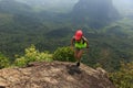 fitness woman trail runner running at mountain top Royalty Free Stock Photo