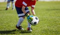 Young Football Goalkeeper Catching Soccer Ball During Tournament Match