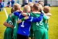 Young football soccer players in sportswear. Young sports soccer team Royalty Free Stock Photo