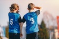 Young Footballers Standing in Wall Soccer Wall During Free Kick. Soccer Tournament Game for Youth