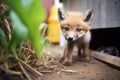 young fox kit exploring outside den Royalty Free Stock Photo
