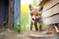 young fox kit exploring outside den Royalty Free Stock Photo