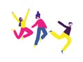 young free jump pose celebrate happiness cheerful leisure relax time with boy and girl wear casual fashionable clothes