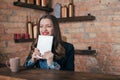 Young freelancer girl is working hard in laptop Royalty Free Stock Photo