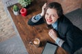 Young freelancer girl is working hard in laptop Royalty Free Stock Photo