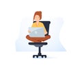 Young freelancer programmer coding with laptop. Vector geek character isolated on white background. Illustration vector