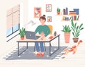 Young freelancer woman working online at her home office