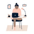 Young freelancer woman working remotely from home