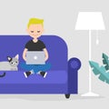 Young freelancer working at home / flat illustra