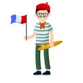 Young French man in striped t-shirt. Cartoon flat illustration