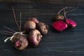 Young fresh beets on wooden table