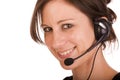 Young friendly brunette woman with headset