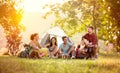 Young friends have good time on camping trip Royalty Free Stock Photo