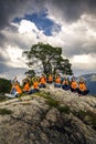 Young friends having fun on the picnic on the island of Norway