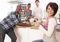 Young Friends Preparing Breakfast In Kitchen Royalty Free Stock Photo