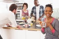 Young Friends Preparing Breakfast In Kitchen Royalty Free Stock Photo