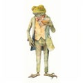 Vintage Watercolored Frog In A Suit Illustration