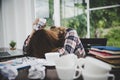 Young frustrated woman working at office Royalty Free Stock Photo