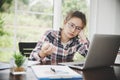 Young frustrated woman working at office Royalty Free Stock Photo