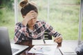 Young frustrated woman working at office Royalty Free Stock Photo