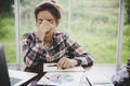 Young frustrated woman working at office Royalty Free Stock Photo