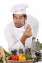 Young funny chef and egg Royalty Free Stock Photo