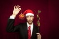 Young funny guy with christmas hat Royalty Free Stock Photo