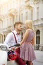 Young funny pretty fashion vintage hipster couple Royalty Free Stock Photo