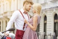 Young funny pretty fashion vintage hipster couple Royalty Free Stock Photo