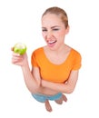 Young funny woman with apple Royalty Free Stock Photo