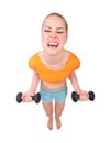 Young funny woman with dumbbells Royalty Free Stock Photo