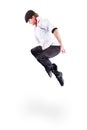 Young gangster man jumping isolated on white Royalty Free Stock Photo