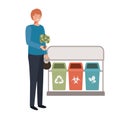 Young gardener with recycling baskets avatar character