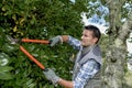 Young gardener triming hedge Royalty Free Stock Photo