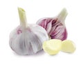 Young garlic heads and cloves on white background