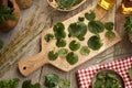 Young garlic mustard leaves - wild edible plant harvested in winter, with onion grass, nipplewort and cow parsley Royalty Free Stock Photo