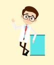 Young Gastroenterologist Doctor Hello Gesture with Blank Banner Vector