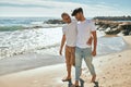 Young gay couple smiling happy walking at the beach Royalty Free Stock Photo