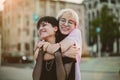 Young gender fluid couple hugging Royalty Free Stock Photo