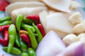 Young ginger, chillies, garlic and onions on a plate Royalty Free Stock Photo