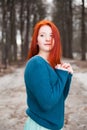 Young girl on alley of park.