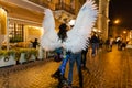 Young girl with angel wings on Lviv streets