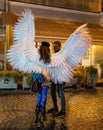 Young girl with angel wings on Lviv streets