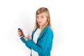 Young girl angry because she got only a simple mobile phone