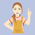 Beautiful girl in an apron with a raised forefinger. Vector illustration.