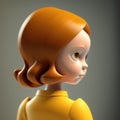 young girl with auburn hair, wearing a yellow dress, turning away from the camera digital character avatar AI generation